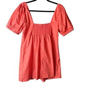 Wild Fable Square Neck Puff Sleeve Babydoll Mini Dress Coral Orange Size Medium